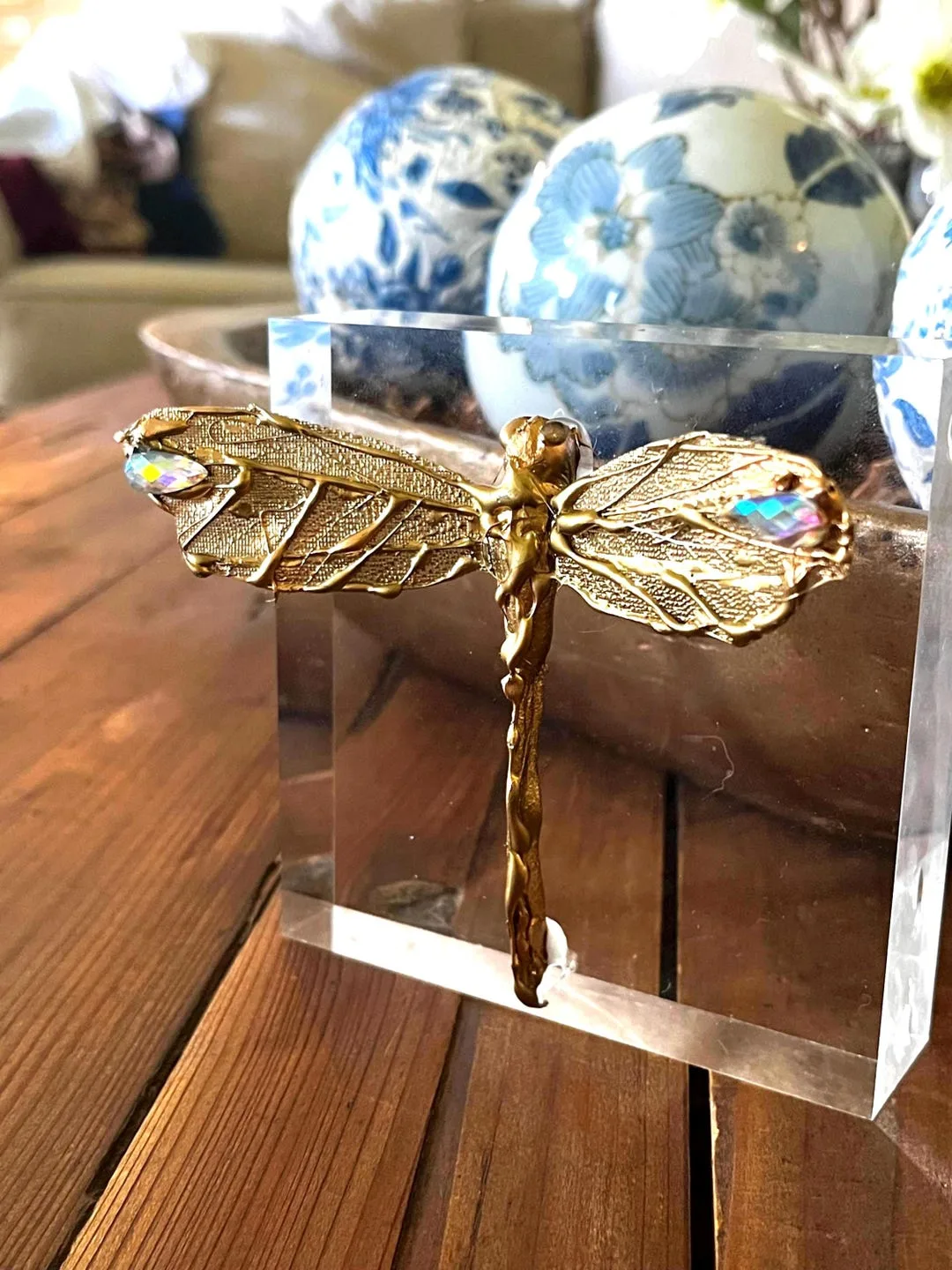 Gold Dragonfly Acrylic Block