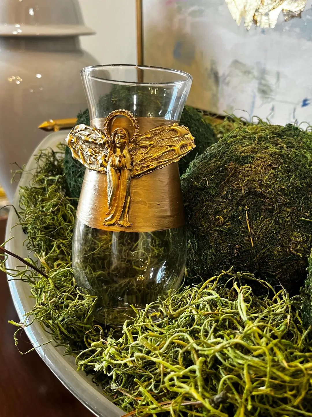 Gold Angel Hand-Painted Glass Flower Vase