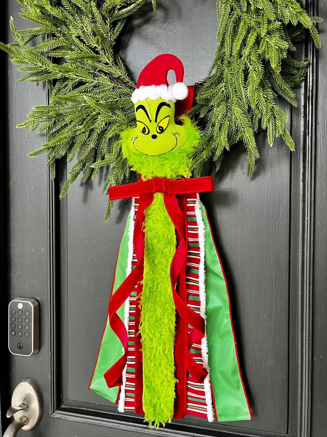 Whimsical Green Monster Christmas Wreath Sash