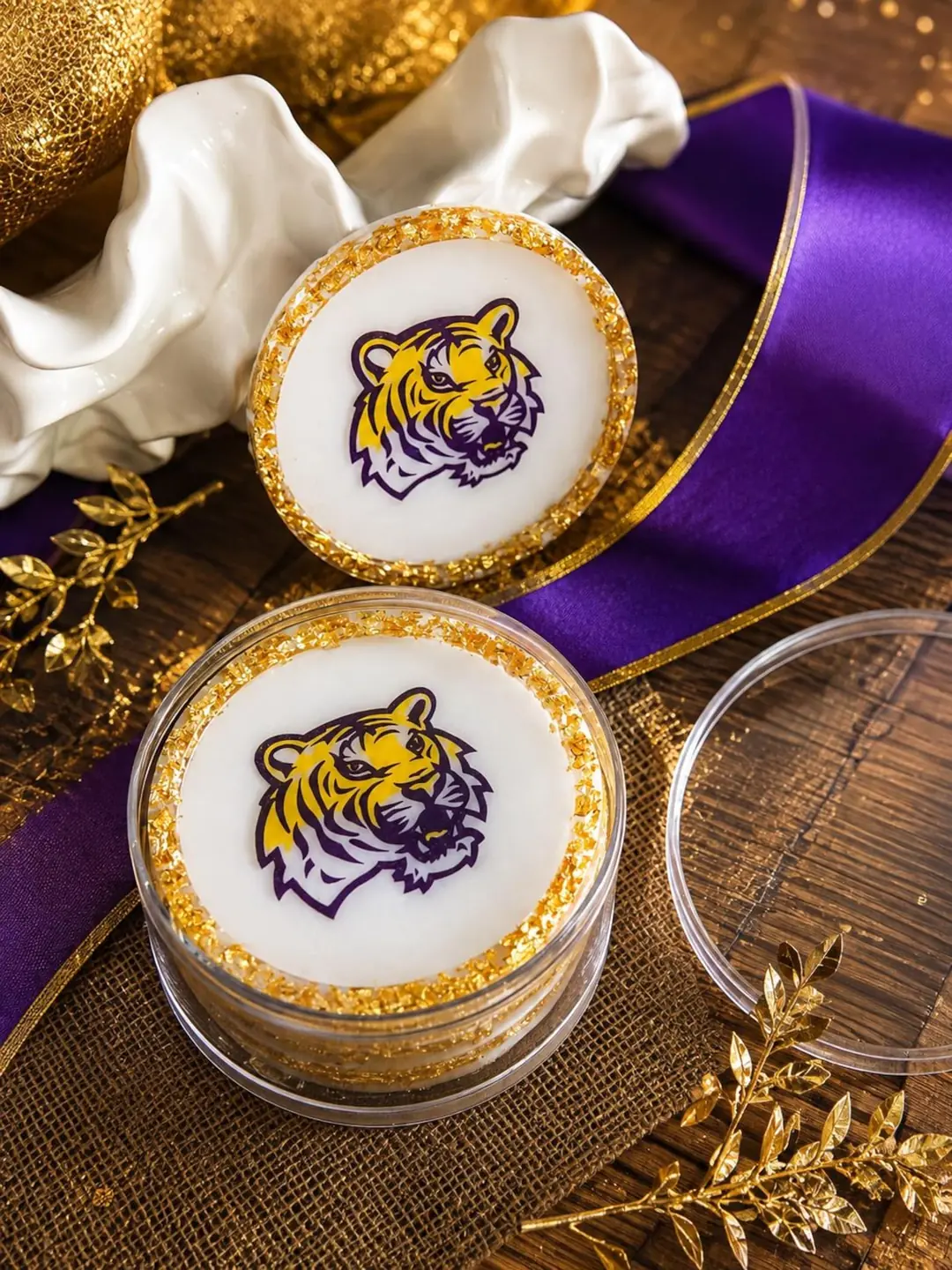 LSU Tigers Resin Coasters with Gold Leaf Trim, Set of 4