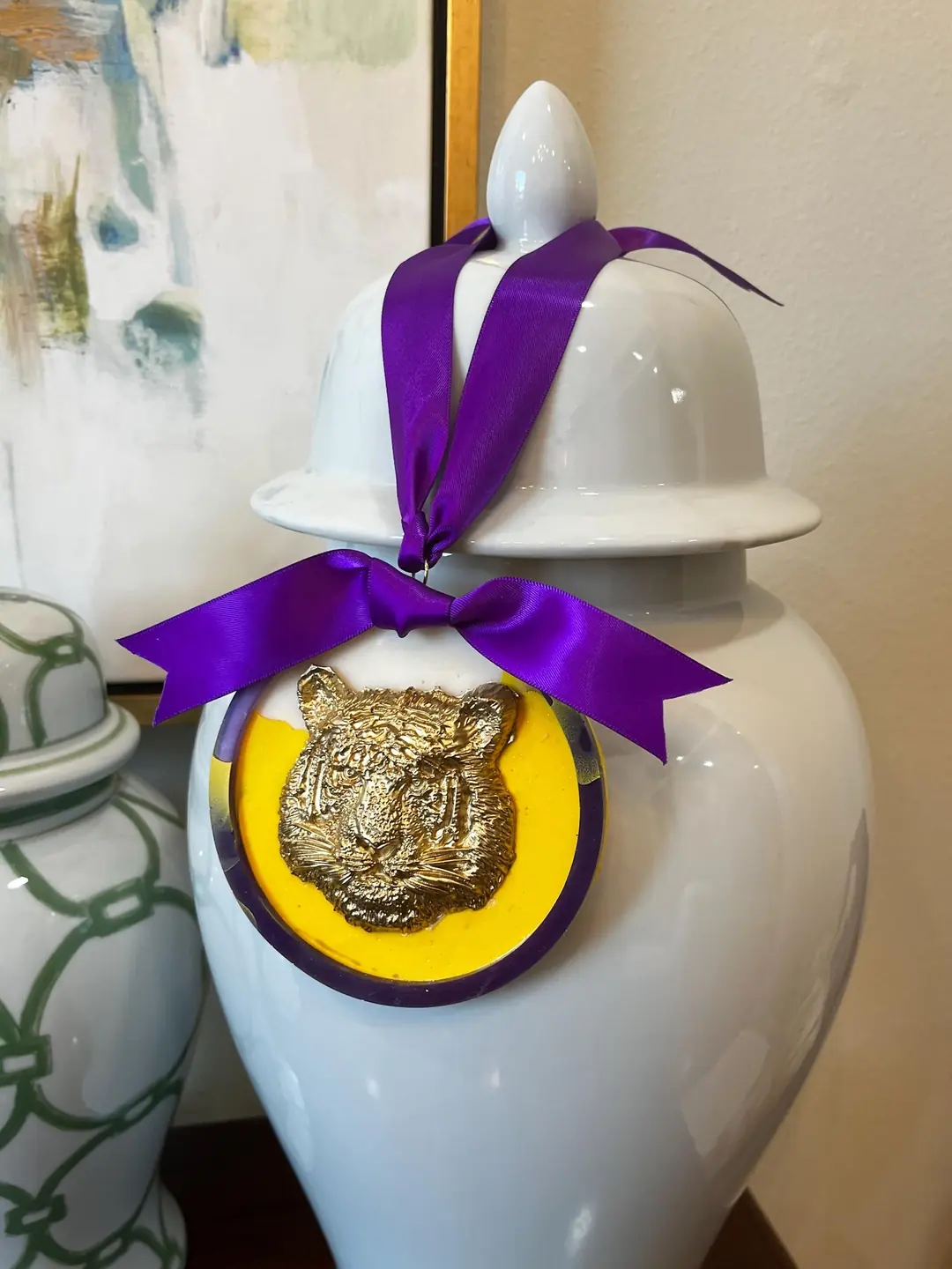 LSU-Inspired Purple & Gold Tiger Resin Ornament