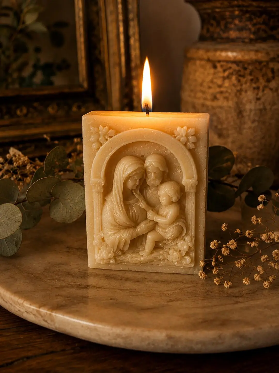 Catholic Nativity Soy Candle — Mary, Joseph & Baby Jesus